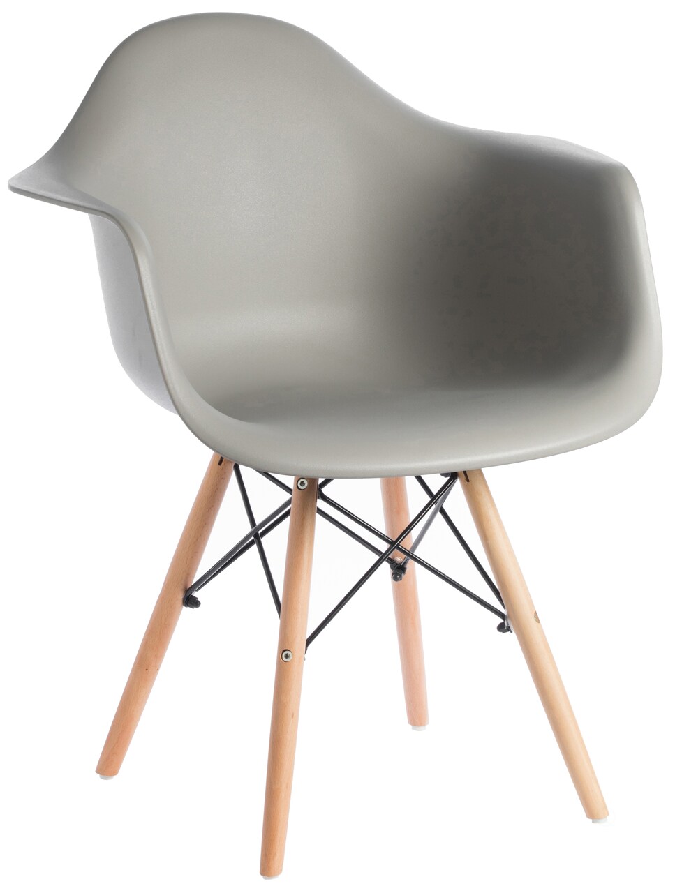 Mid-Century Modern Style Plastic DAW Shell Dining Arm Chair with Wooden Dowel Eiffel Legs